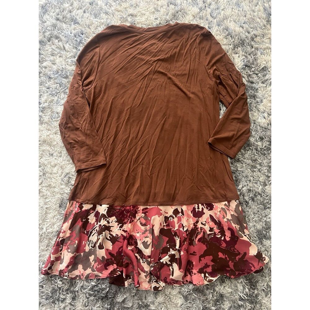 logo by lori goldstein Brown Floral Chiffon Tunic Blouse Sz Small Art To Wear - Picture 4 of 4